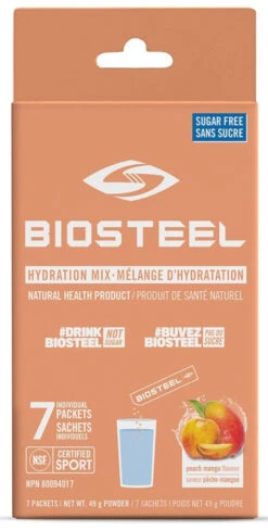 BioSteel High-Performance Sports Hydration Mix (7 Count) -Bauer Sales Store 630615 CAN 20Biosteel Hydration 20Mix Peach 20Mango 7CT Front